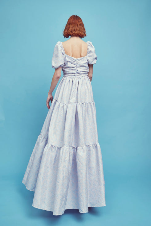 Zara Ruched Bodice Maxi Dress - Blue Daisies